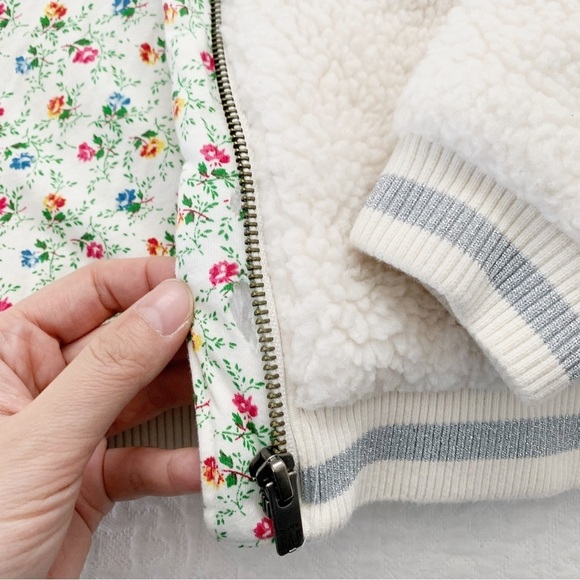 Gap x Sarah Jessica Parker Hooded Fleece Bunny Bomber Jacket, Ivory Pearl - Picture 4 of 5